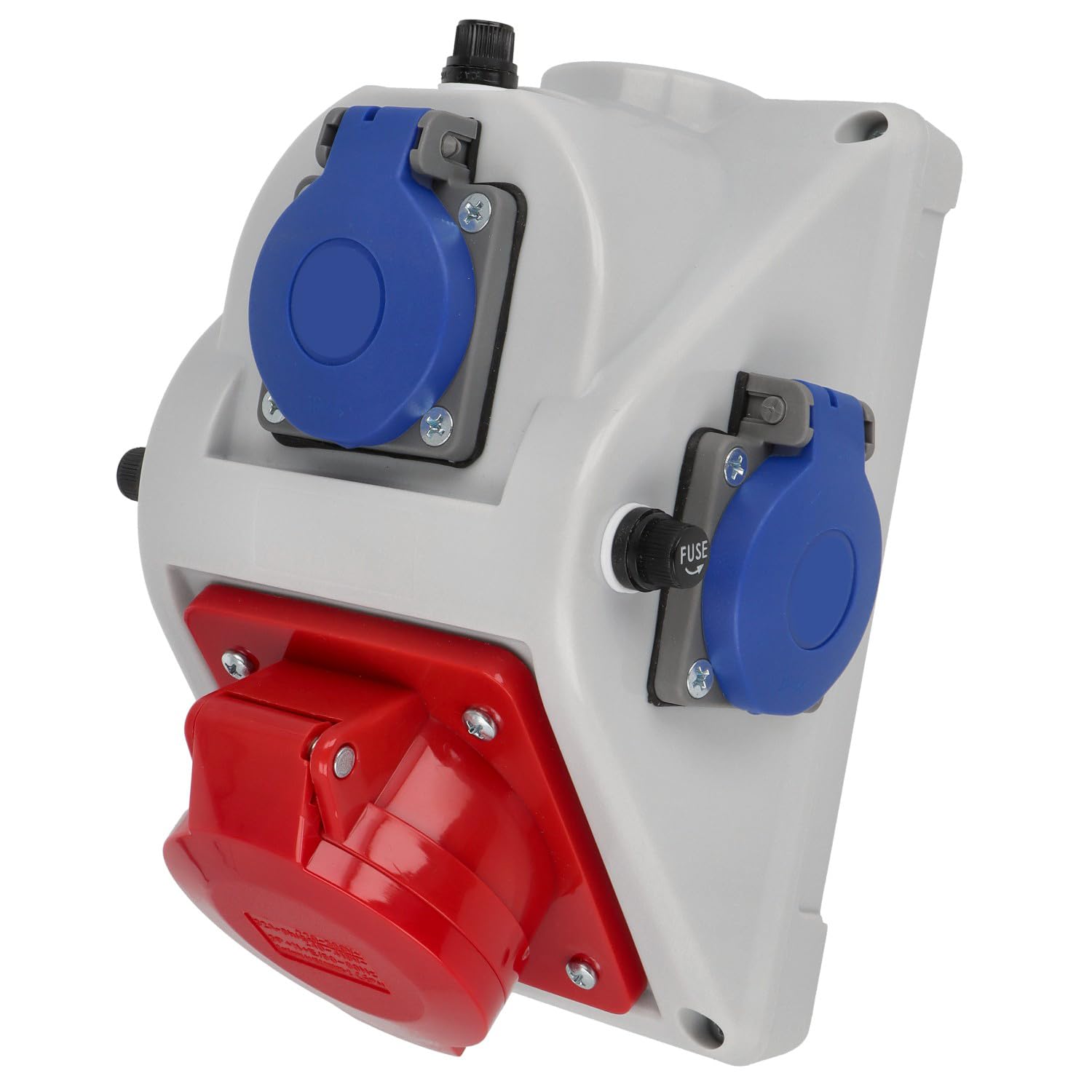EBROM Gniazdo rozdzielcze CEE – 1 x CEE 32 A 5P 400 V + 3 x Schuko 16 A 230 V – ochrona przed wodą rozbryzgową IP44 – wstępnie okablowana i gotowa do podłączenia – wytrzymała obudowa – wysoka jakość