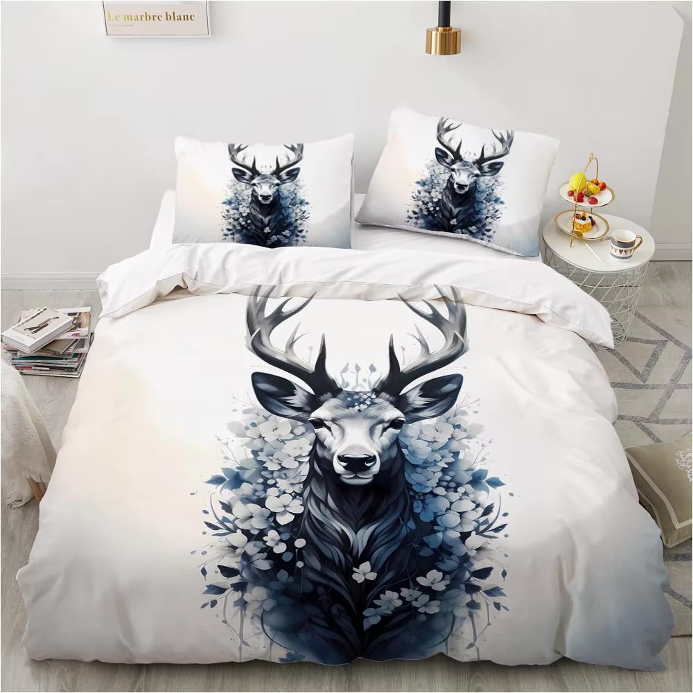 NDXRWDZR Double Duvet Cover Set Deer Duvet Cover with Zipper Closure Bedding for Aldults Kids Soft Hypoallergenic Microfiber Quilt Cover 200x200 cm + 2 Pillowcases 50x75 cm