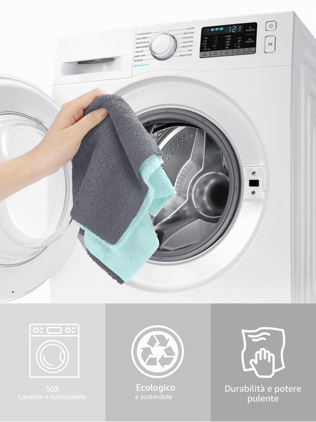 Fantasticlean Panni in Microfibra 40 Pezzi, Rotolo di Panno di Pulizia Strappabile, Stracci Riutilizzabili e Senza Pelucchi 30 x 30 cm - Grigio Scuro