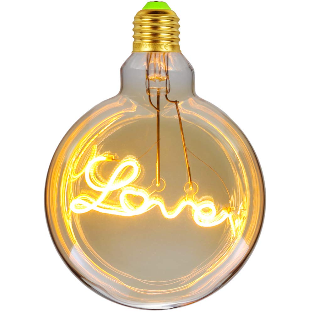 Tianfan Industrial Style Vintage LED Edison Bulb, 4W 220-240V E27 Dimmable Hanging Bulb, 2000K Warm Yellow Color Temperature, Flat Ball Shape 125mm Diameter (Love)