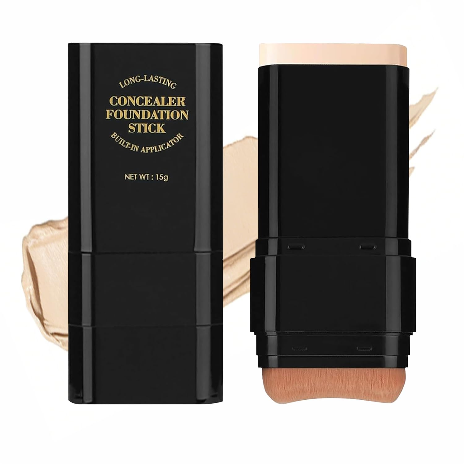 Dual-Ended Foundation Concealer Stick with Built-in Brush Long-Wear Matte Korean Full-Coverage Makeup Waterproof Hydrating Contour for All Skin