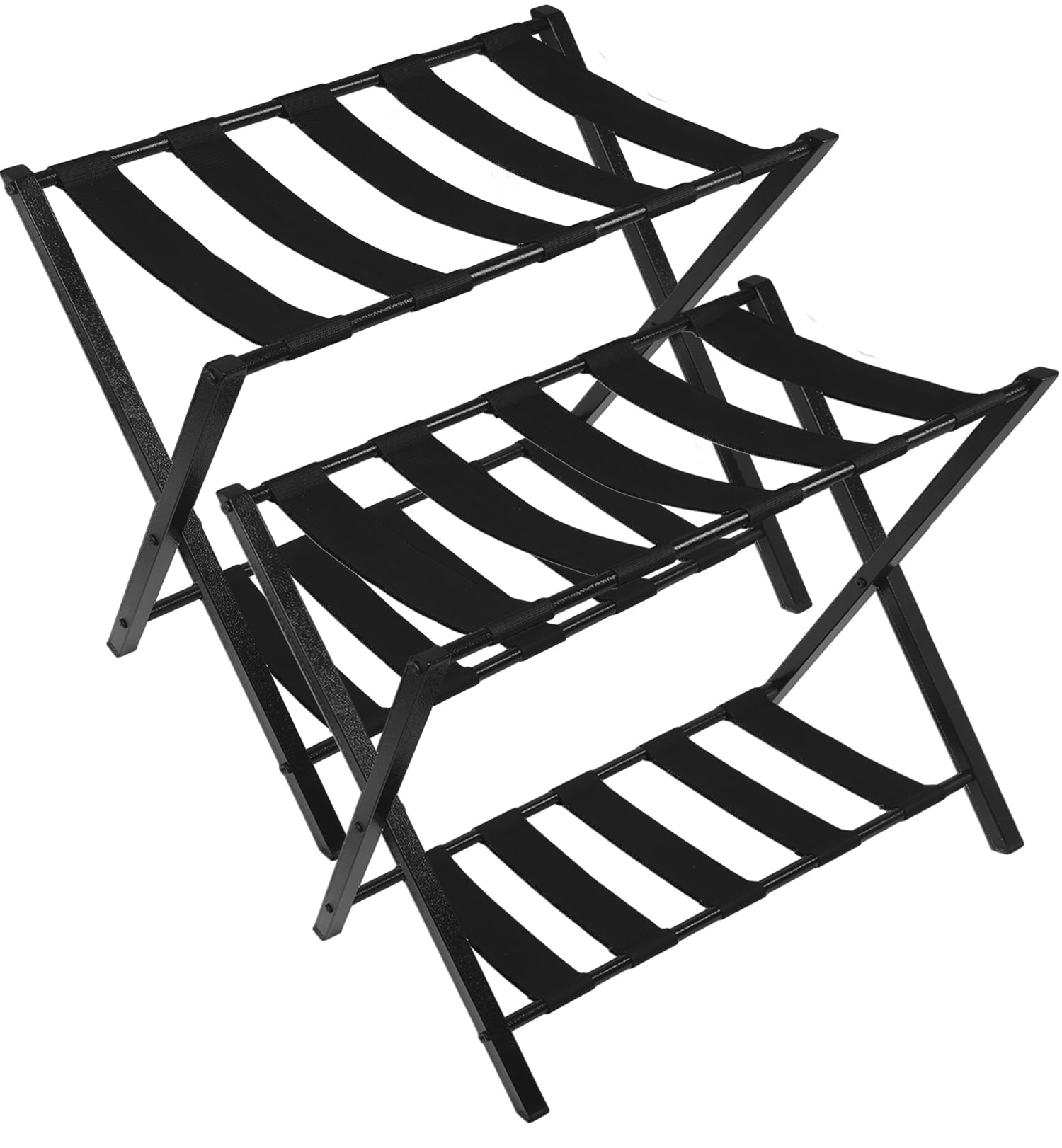 H-A Folding Luggage Rack Suitcase Stand with Storage Shelf for Guest Room Bedroom Hotel, Black (2 Pack)