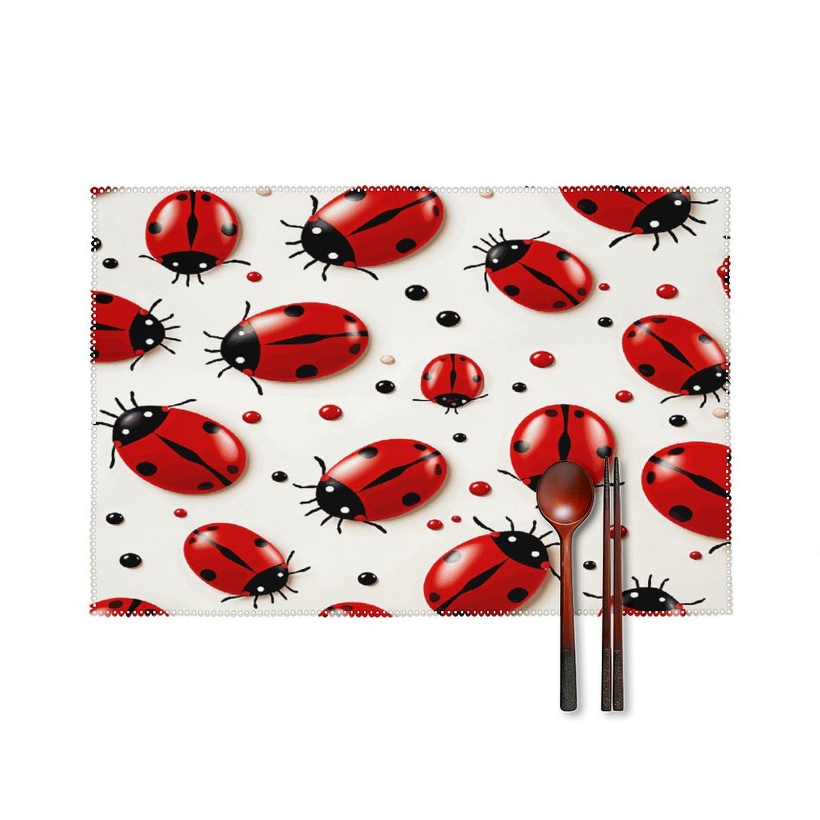 Red Ladybug Placemats Set of 4 Canvas Place Mats Non-Slip Heat Resistant Table Mats Washable Waterproof Placemat Wipeable Tablemats for Kitchen Dining Decor Place Mat