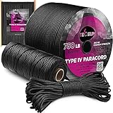 Teceum Paracord Type IV 750 lb Black –100 ft – 4mm – 100% Nylon – Strong Tactical MIL–SPEC Parachute Cord – Survival Rope Emergency para Cord –11 Strands Core –EDC Camping Hiking Military Gear 016a