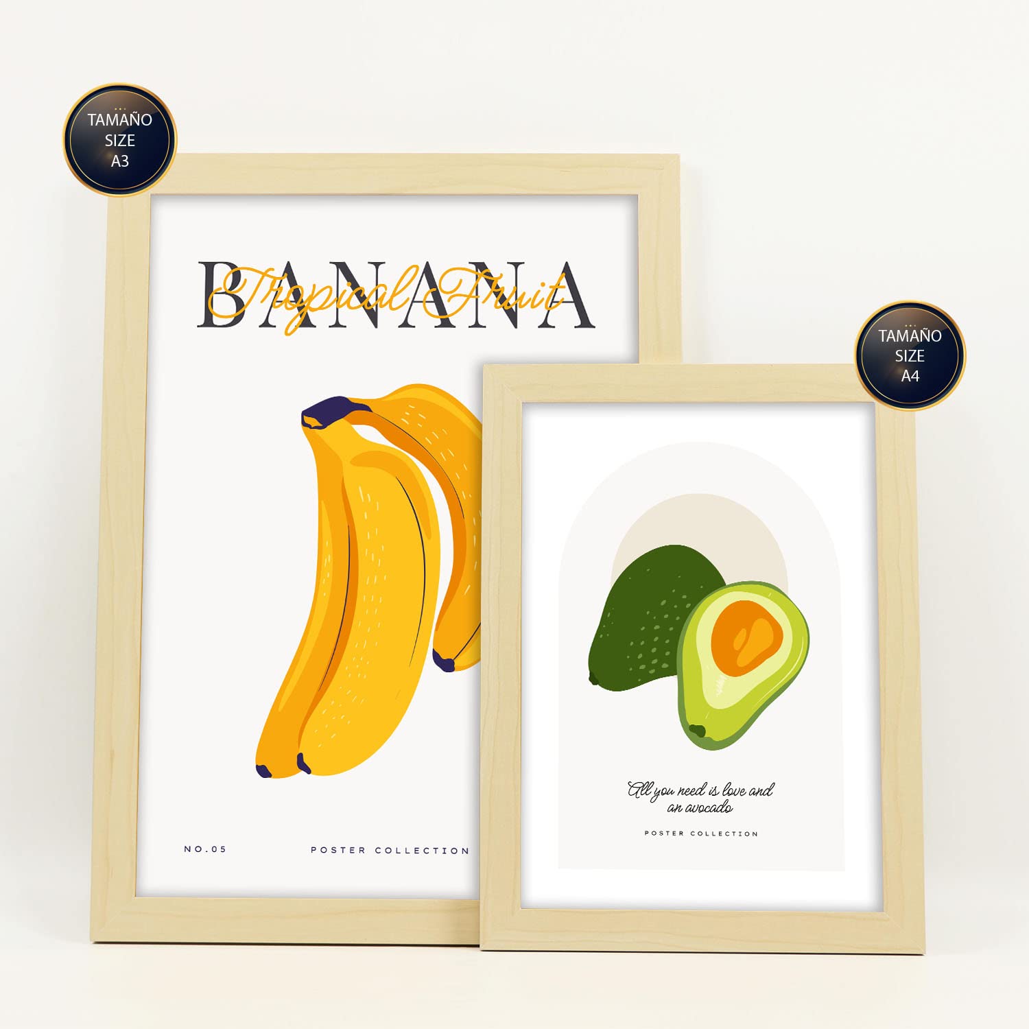 Nacnic Set mit 6 Lebensmittel- und Ernährungs Postern. Sommerfrüchte. Natur- und Ernährungsposter für Innenarchitektur und Dekoration. A3 & A4 Holzfarbe Rahmen.