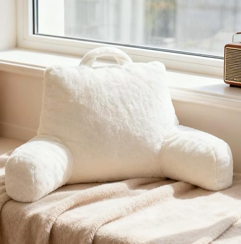 NOONTIDE Almohada de lectura para adultos sentados en la cama almohada de espalda grande con rollo de cuello desmontable y cojín individual, funda