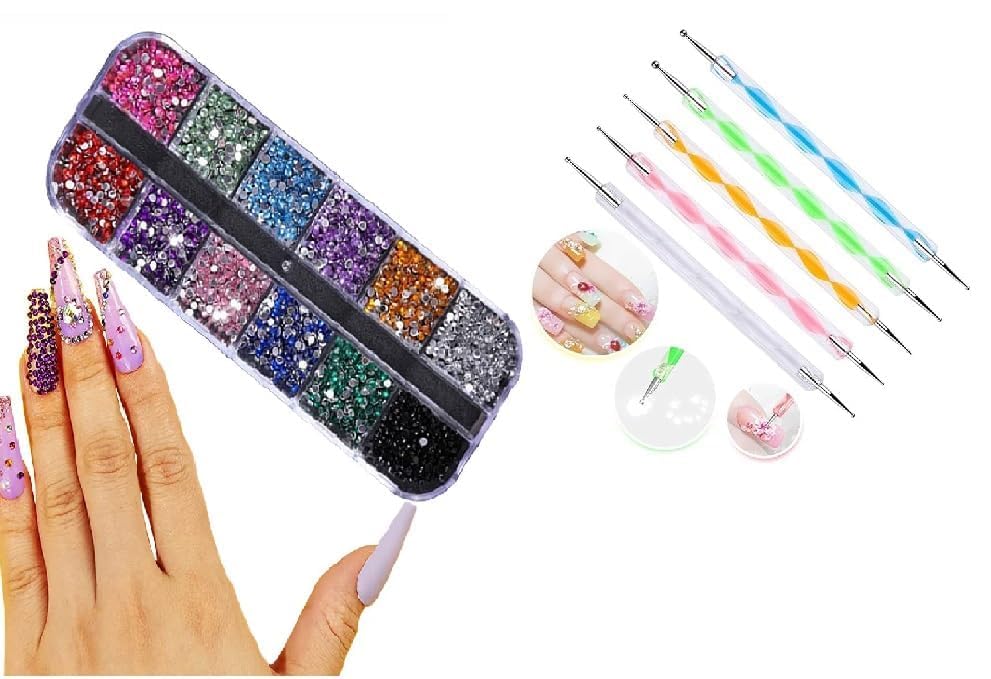 Colorful Crystal Rhinestones for Makeup Mixed 12 Color Nail Art Rhinestone Beads Flatback Diamond Stones Gems Jewel for DIY Craft Makeup Nail Art Decoration With 5 Nail Dotting Pen-image-21