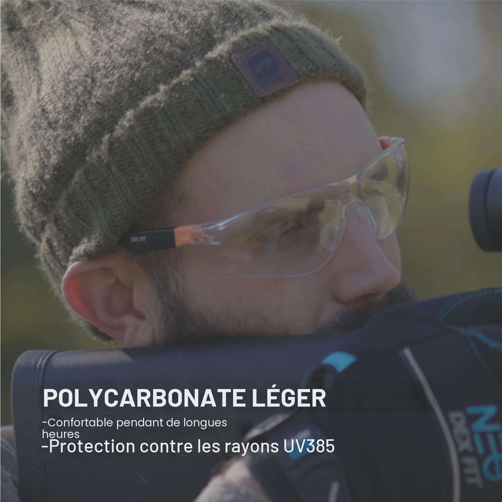 DEX FIT Lunettes de sécurité SG210 - Anti-buée & Anti-rayures, Protection Z87.1, Branches réglables, Grip antidérapant, Verres anti-UV385 pour Construction, Labo & Médical; Noir & Bleu, Lot de 6
