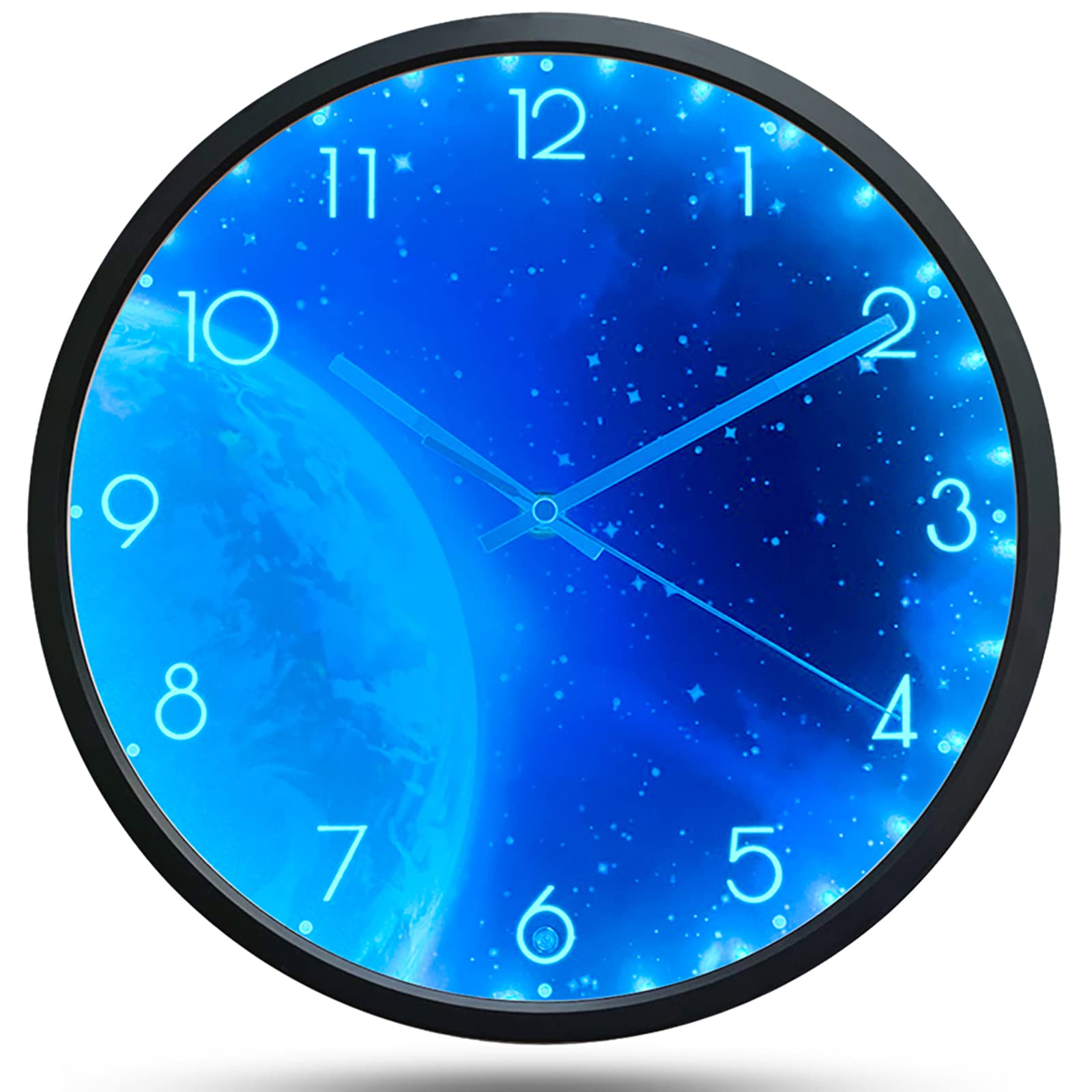 OCEST 12 Inch Luminous Wall Clock Silent Night Light, Blue Earth