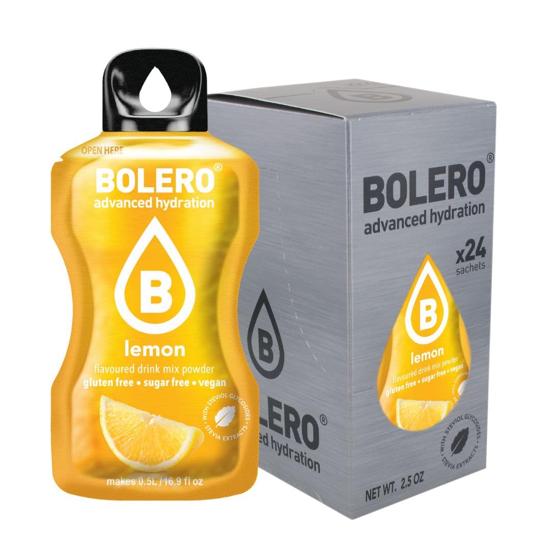 Bolero LEMON 24x3g | Proszek do napojów bez cukru, słodzony stewią + witamina C | odpowiedni dla dzieci, sportowców i diabetyków | bezglutenowy i przyjazny dla wegan