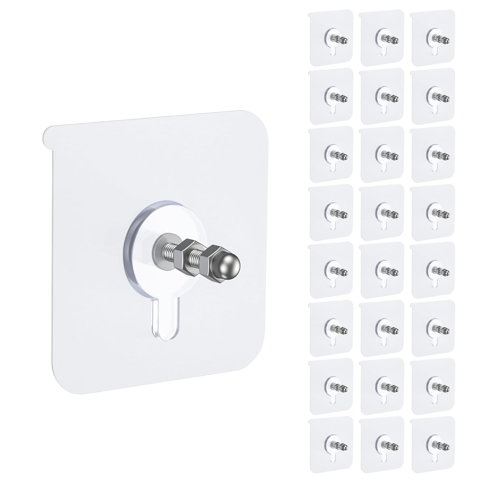 24 Pack Picture Hanging Hooks, Self Adhesive Transparent Wall Hooks, Waterproof No Drill Sticky Hooks for Photo Frames, Bathroom, Kitchen, Living Room