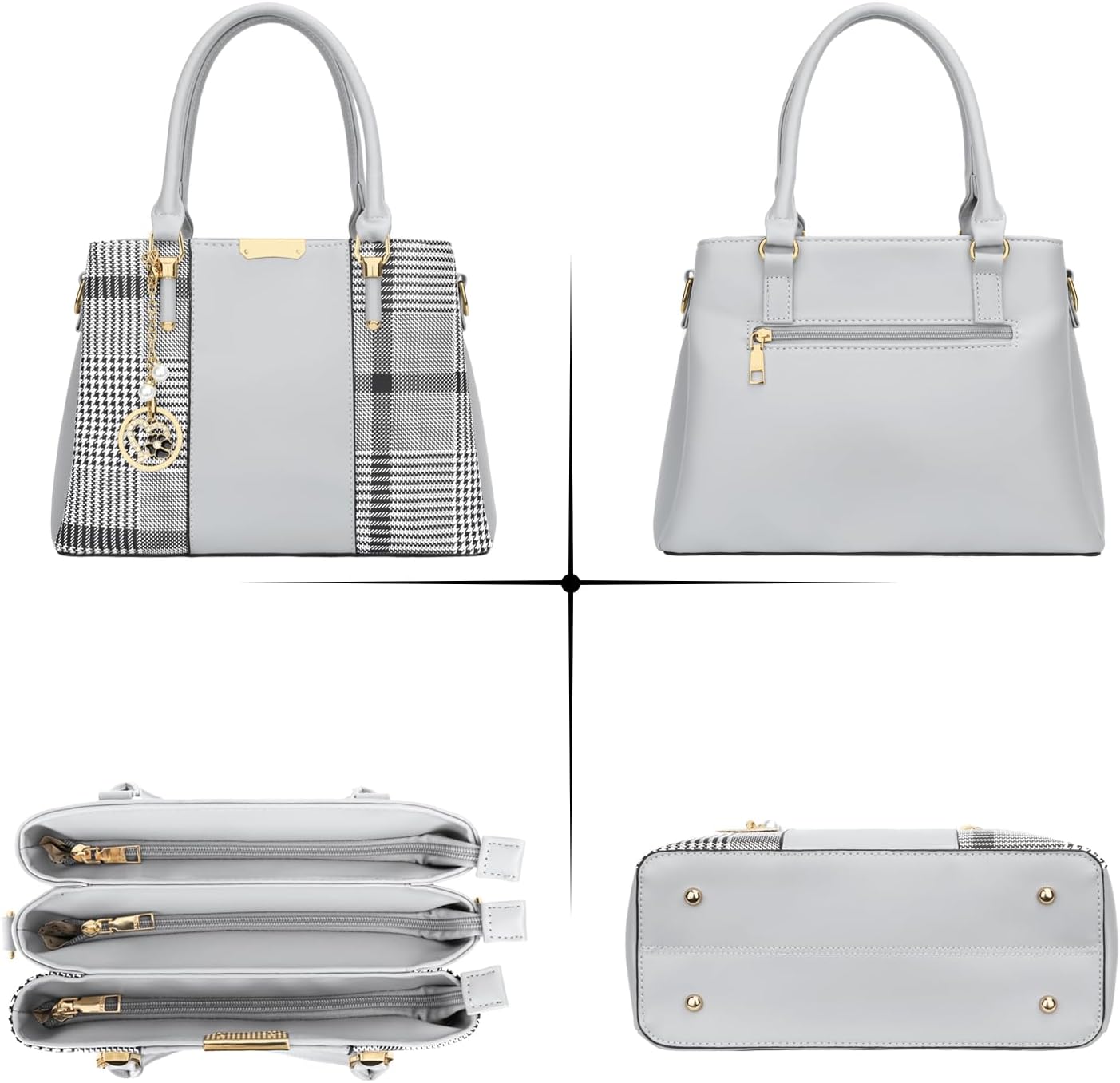 KKXIU 3 Zippered Compartments Purses and Handbags for Women Top Handle Satchel Shoulder Ladies Bags - Image 4