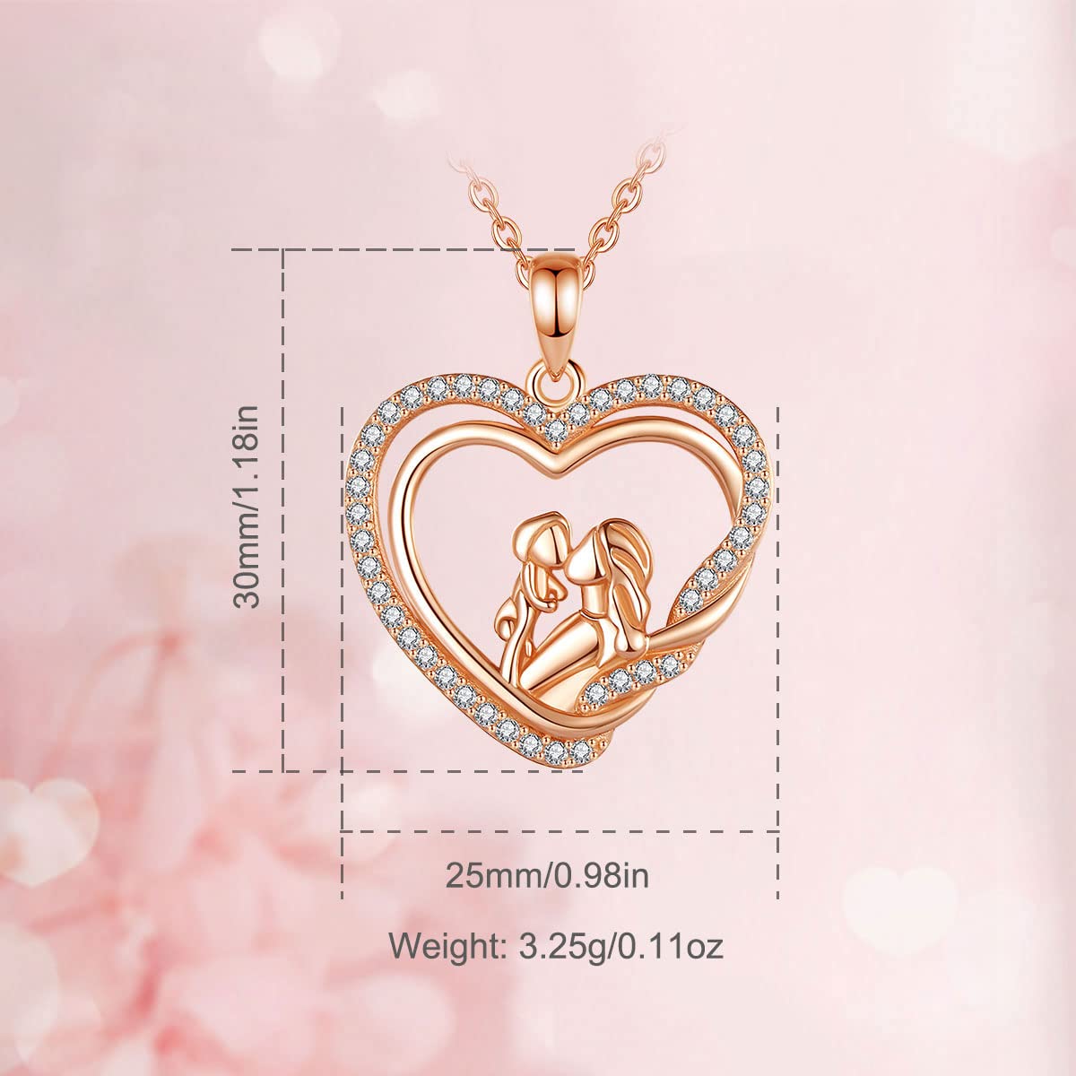 Collana Madre Bambina Argento Sterling 925 per Donna, Ciondolo Madre Figlia Doppio Cuore Gioielli Regalo Festa della Mamma per Mamma Moglie, Catena da 45 cm
