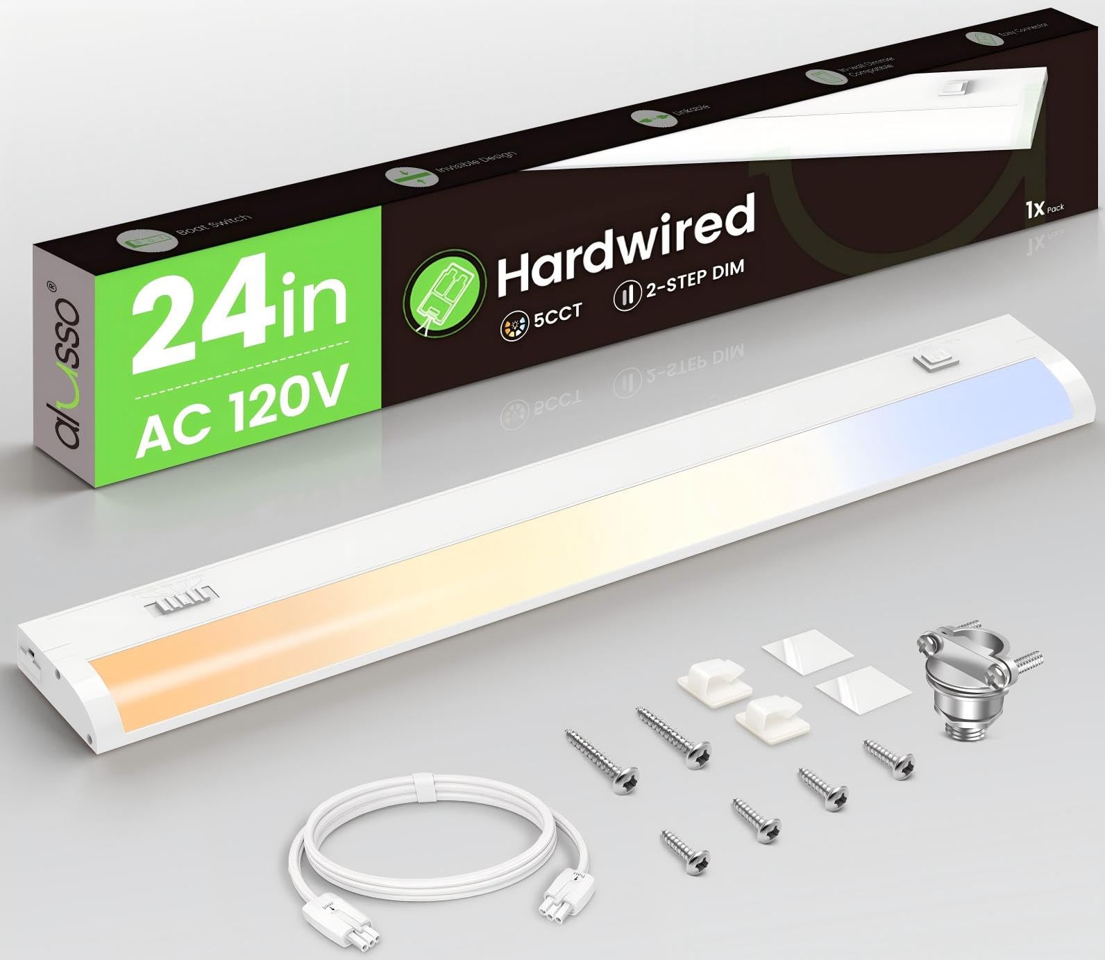 ALUSSO Hardwired 120V Under Cabinet Lighting 24 Inch Counter Kitchen Closet