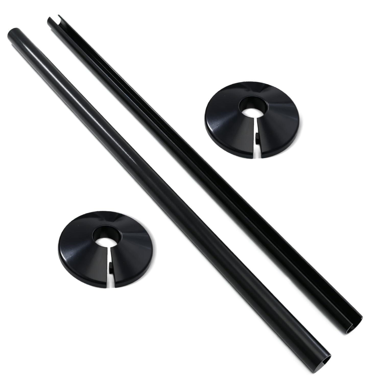 2 PCS Black Radiator Pipe Covers – PVC Pipe Sleeves with 15mm Collar and 300mm Sleeve, Snap-On Design for Neat and Professional Home Finish, Sturdy and Durable