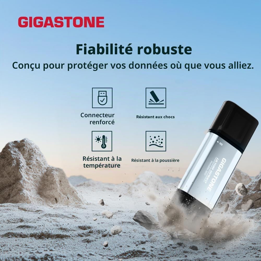 Gigastone SSD Externe 1To USB-A+C jusqu'à 500 Mo/s pour PS5 iPhone16 4K 60fps ProRes USB 3.2 Gén2 Disque Dur SSD Portable pour MacBook iPad PlayStation Xbox Duo Go