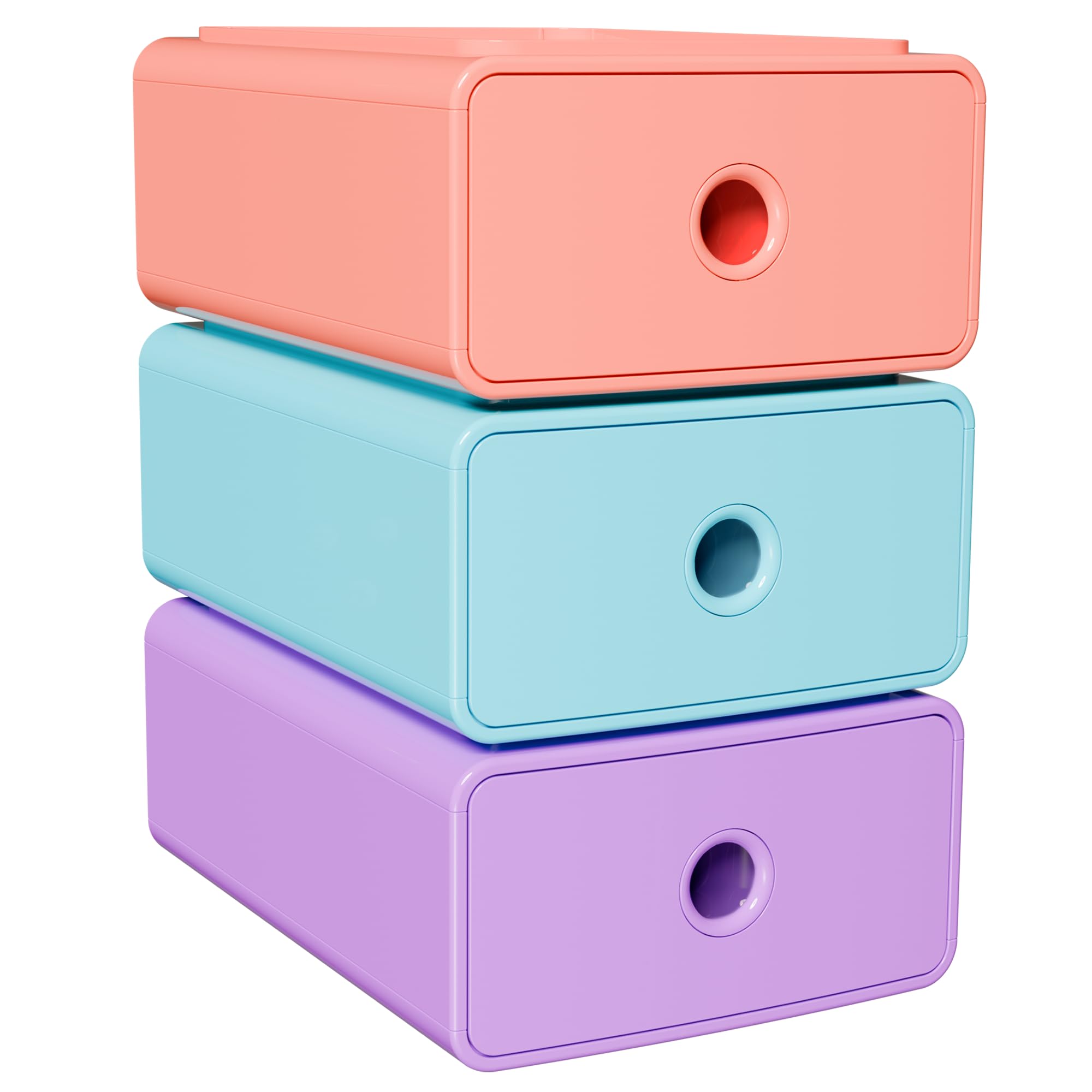 Exacompta - Réf. 315707D - Carton de 3 modules de classement Tiny Box 1 tiroir Candy Tidy superposable - Dimensions extérieures : Profondeur 19 x largeur 26,5 x Hauteur 10 cm - Couleurs assorties
