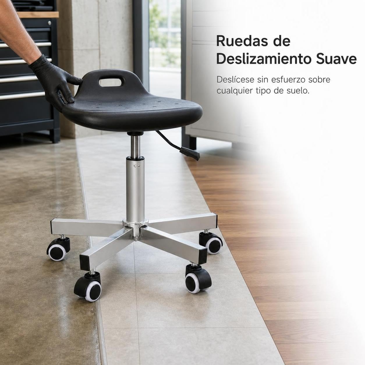 Taburete Laboratorio con Ruedas Metal para Sala Limpia, para Taller, Moderno, con Base de Tubo Cuadrado 304 y Ruedas