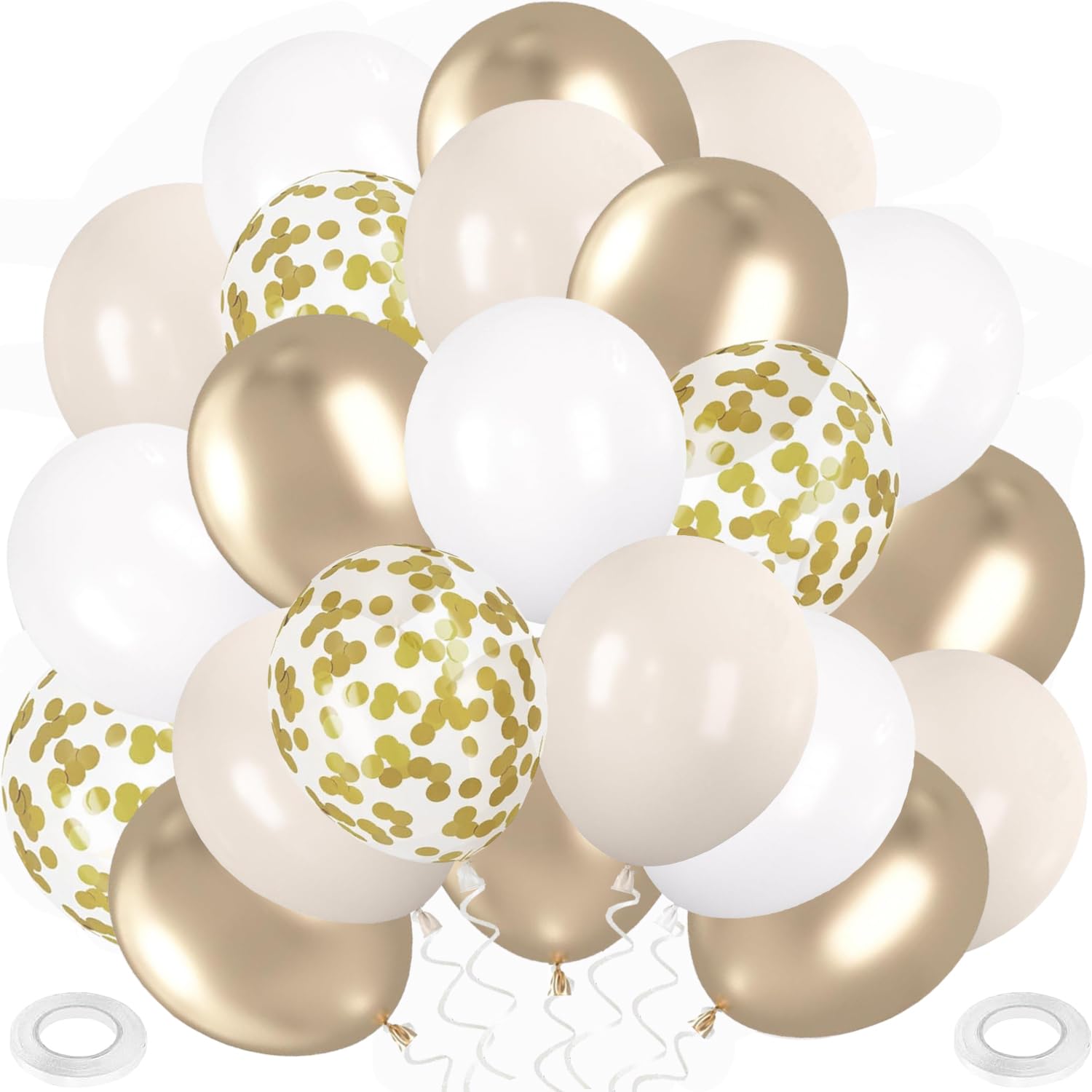 Luftballons Beige Gold, 60 Stück Sandweiße Metallic Champagner Gold Latexballon Matte Weiß Konfetti Ballon für Geburtstag Boho Hochzeit Verlobung Abschluss Babyparty