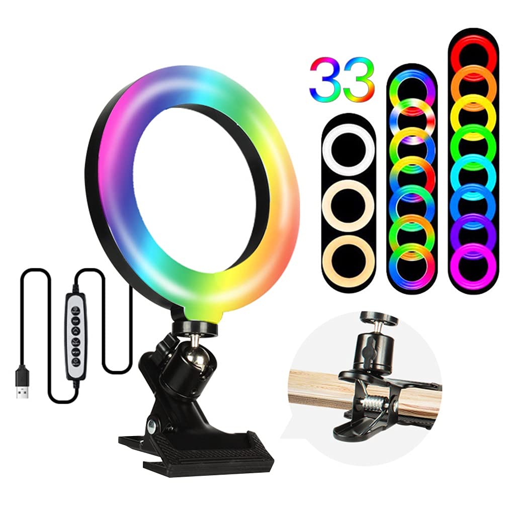 2 Pezzi Anello Luminoso da 6 Pollici, Kit di Illuminazione per Videoconferenza con Montaggio a Morsetto a Clip, 3000 K-6000 K, Mini Luci per Selfie a LED Piccole, per Registrazione Video