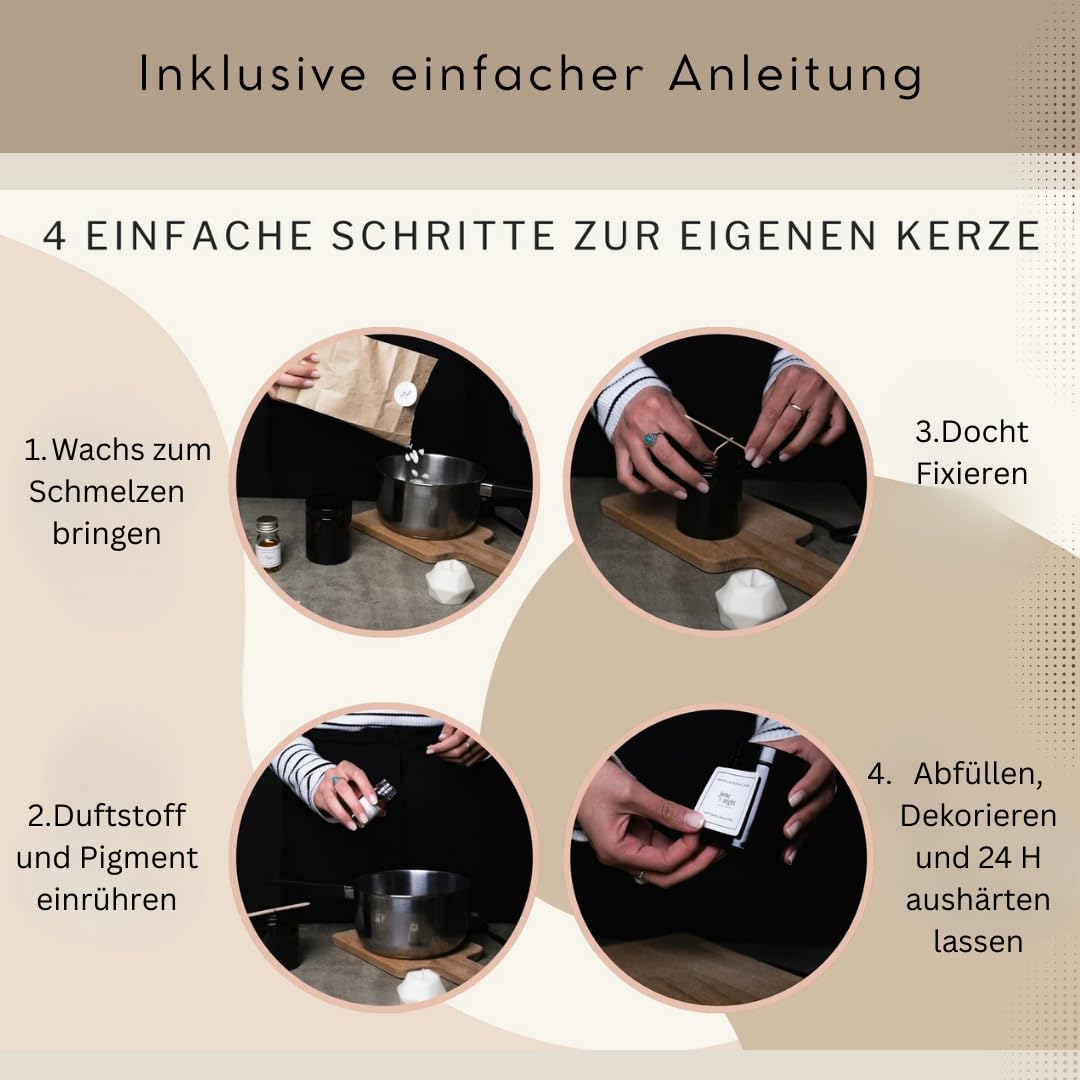 Premium DIY Kerzen Selber Machen Set – Geschenk-Edition | 2× Kerzendosen mit Deckel | Schmelzpfanne, Sojawachs, Dochte, Duftöl, Lavendel & Rosenblätter, Pigmente,Komplettes Kerzenherstellungs-Kit