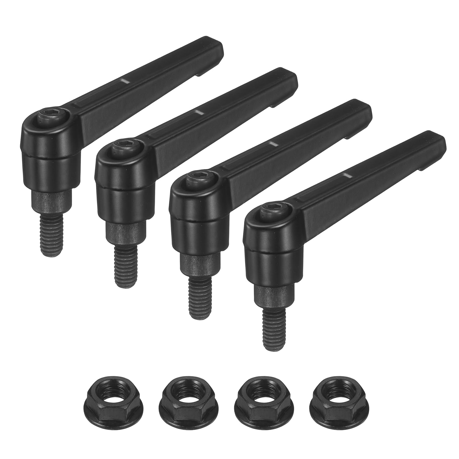 sourcing map 4Pcs Adjustable Clamping Lever Handles, M6x12mm Zinc Alloy Male Thread Stud Knobs with Nuts Quick Release Bolt Rotating Screw Handles for Lathes Woodworking, Black