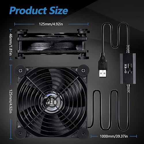 Miniatura 3 de SCCCF - Ventilador USB silencioso de 4.724 in, ventilador de refrigeración portátil USB de 5 V para receptor de TV de pantalla plana, router, DVR,