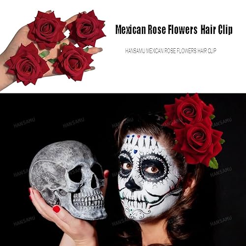 Miniatura 4 de Pin up floral de rosas para decoración de disfraz de Halloween, tela mexicana, broche de flores de rosas, tocados con clip para el cabello para