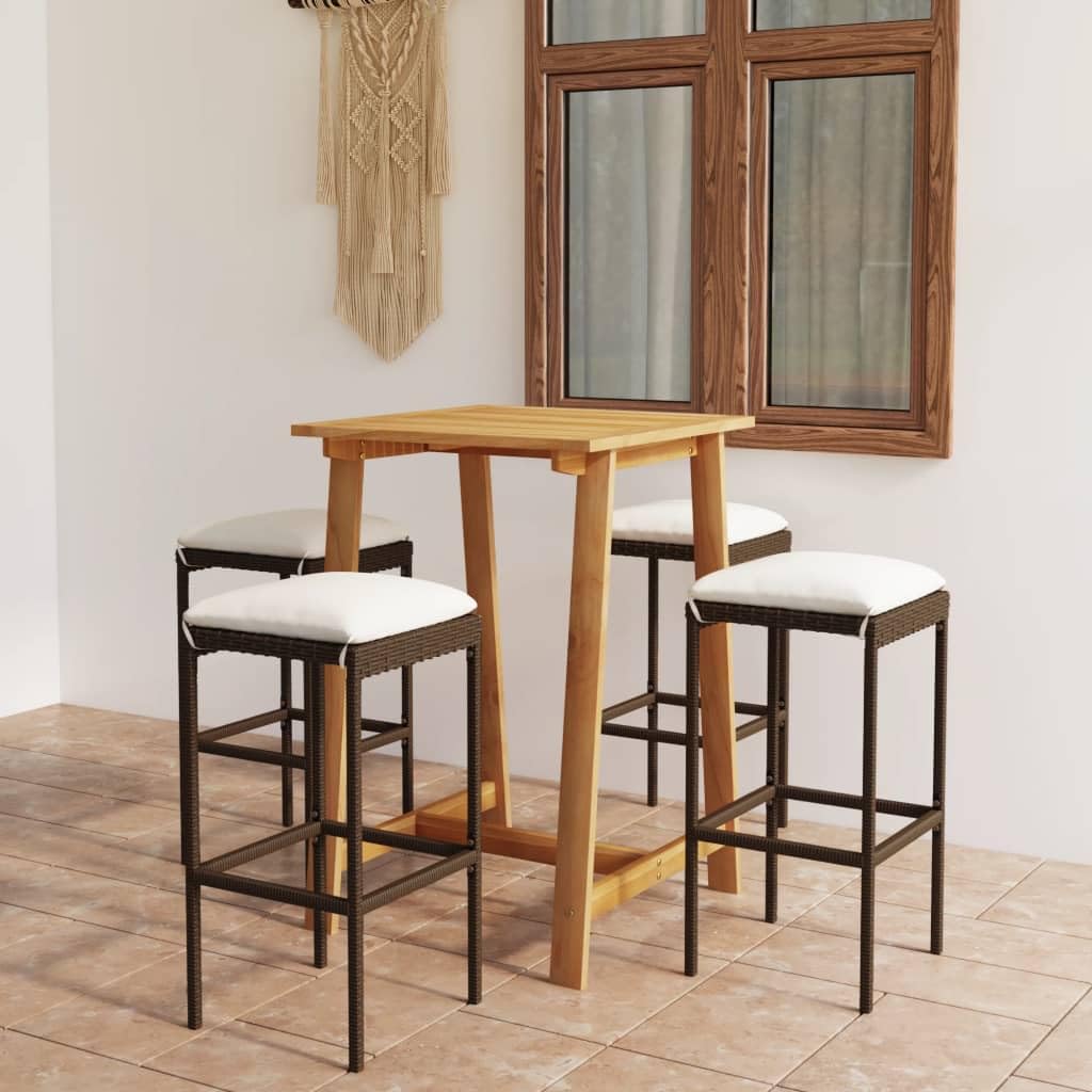 Set de Bar para jardín 5 Piezas y Cojines ratán sintético marrónsillas terraza Exterior Conjunto Mesa y sillas Jardin Muebles Jardin Exterior Mesa y sillas terrazaDiseñado para JARDÍN