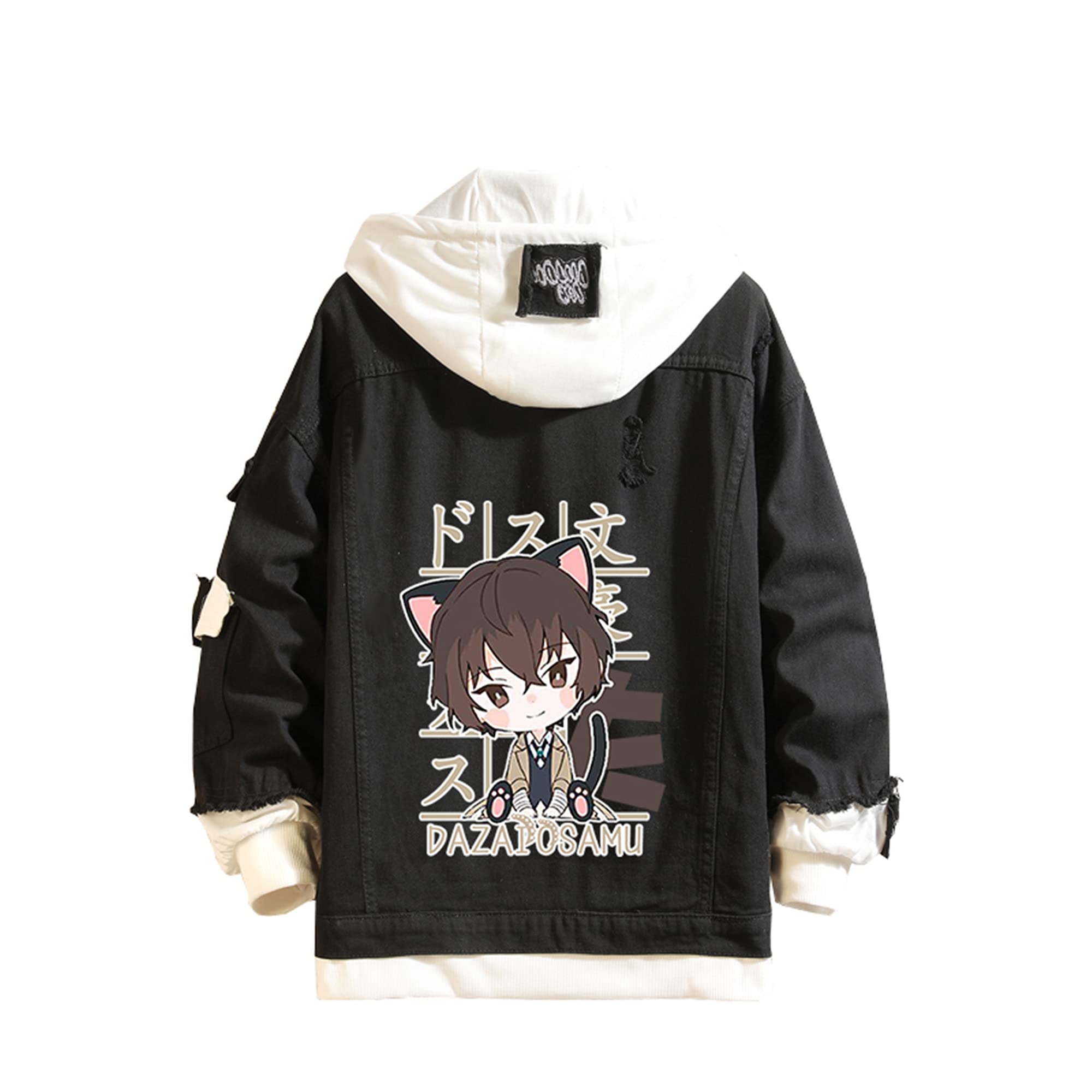 CSOCKSBungo Stray Dogs Denim Jacket Hoodie Cute Anime Figures Dazai Osamu Nakajima Atsushi Hooded Jeans Jacket Men Women Fashion Casual Denim Coat