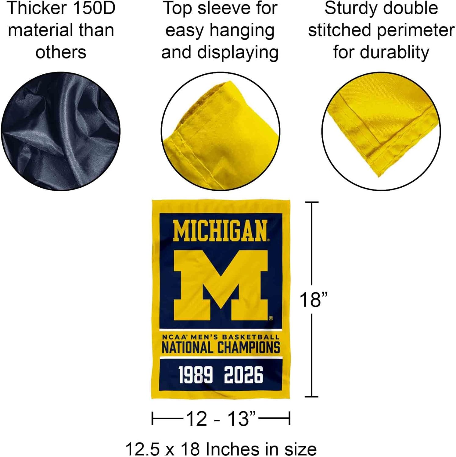 Michigan Team University Wolverines 2 Time Basketball National Champions Garden Banner Flag