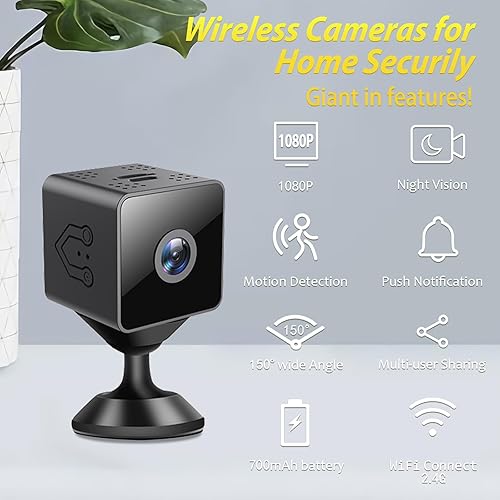 Miniatura 4 de Mini cámara de seguridad inalámbrica, WiFi para el hogar pequeño 1080P Micro HD magnética para niñera con detección de movimiento, almacenamiento en