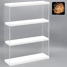 NONEMEY Wall Mounted Display Case for Collection in Acrylic with Light Garlands - 2/3 Tier Dustproof Display Case for Figures and Lego (White, 30×8.5×37.8cm)