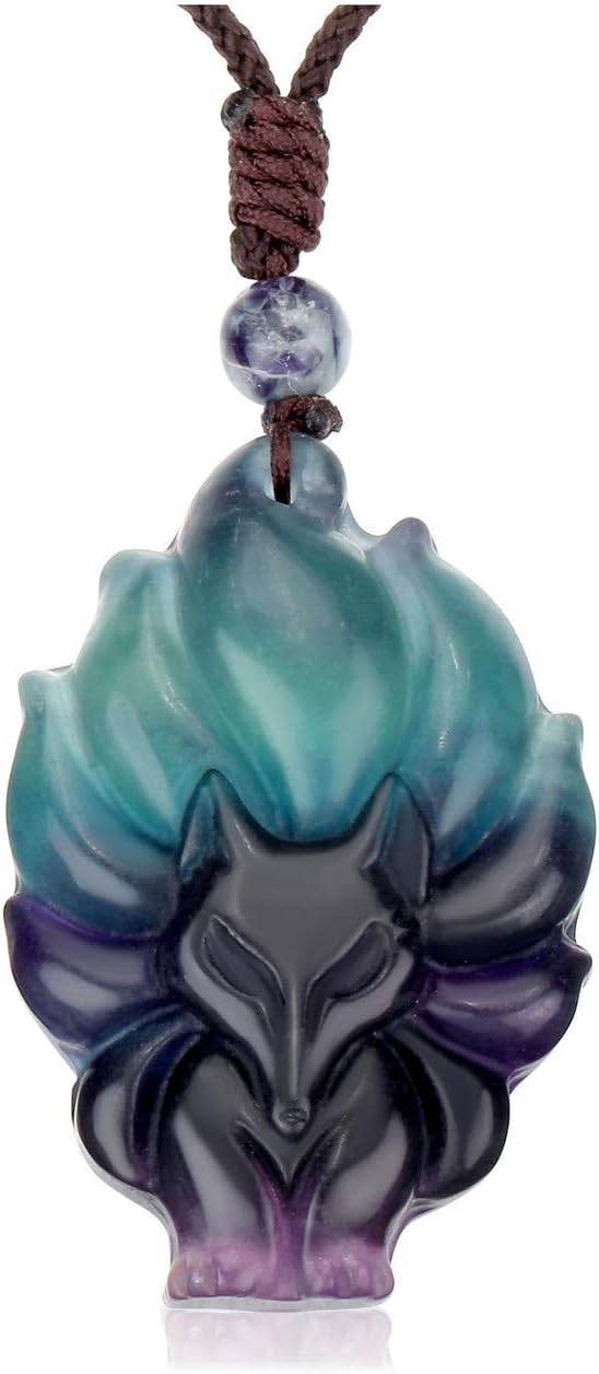 Top Plaza Womens Reiki Healing Crystal Ice Obsidian Gemstone Necklaces Adjustable Lucky Fox Amulet Protection Pendant Necklace Fox Jewelry