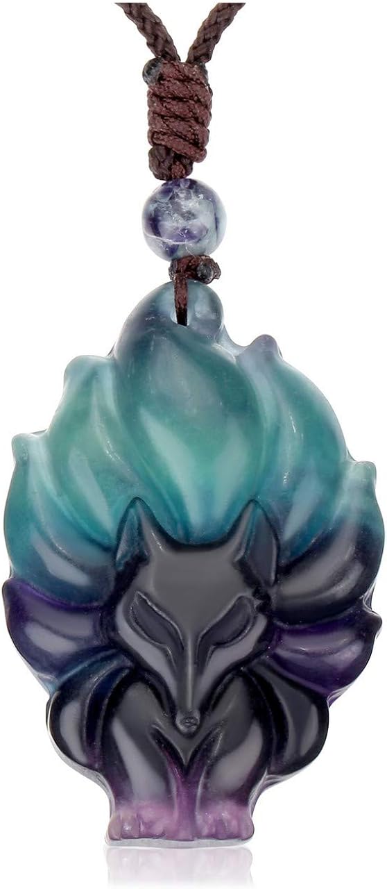 Top Plaza Womens Reiki Healing Crystal Ice Obsidian Gemstone Necklaces Adjustable Lucky Fox Amulet Protection Pendant Necklace Fox Jewelry