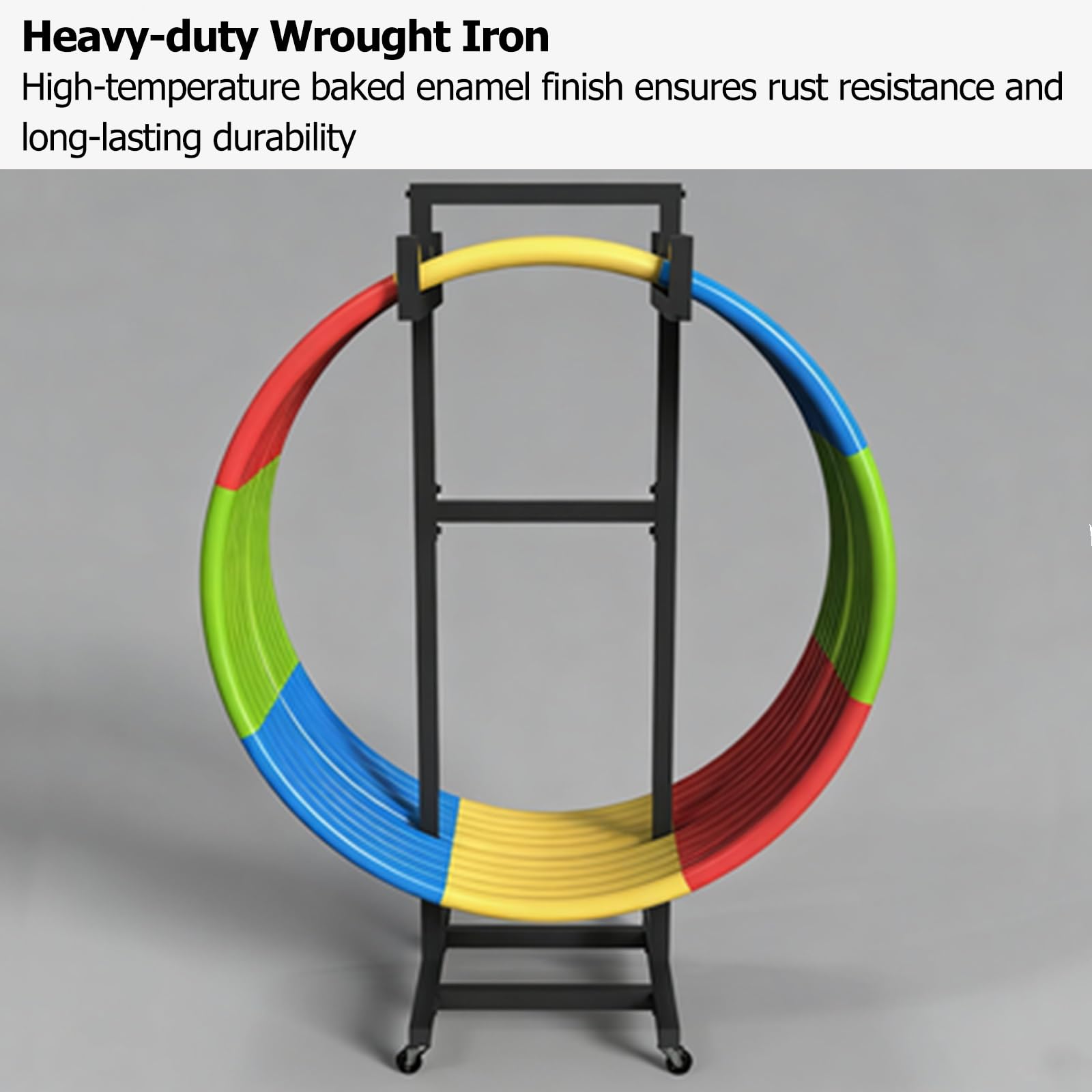 Hula Hoop Halterung Vertikaler tragbarer Fitness-Ringständer, 4-Rad-Ausstellungsständer für Hula-Hoop und Springseil, Organizer-Halter für Sportgeräte