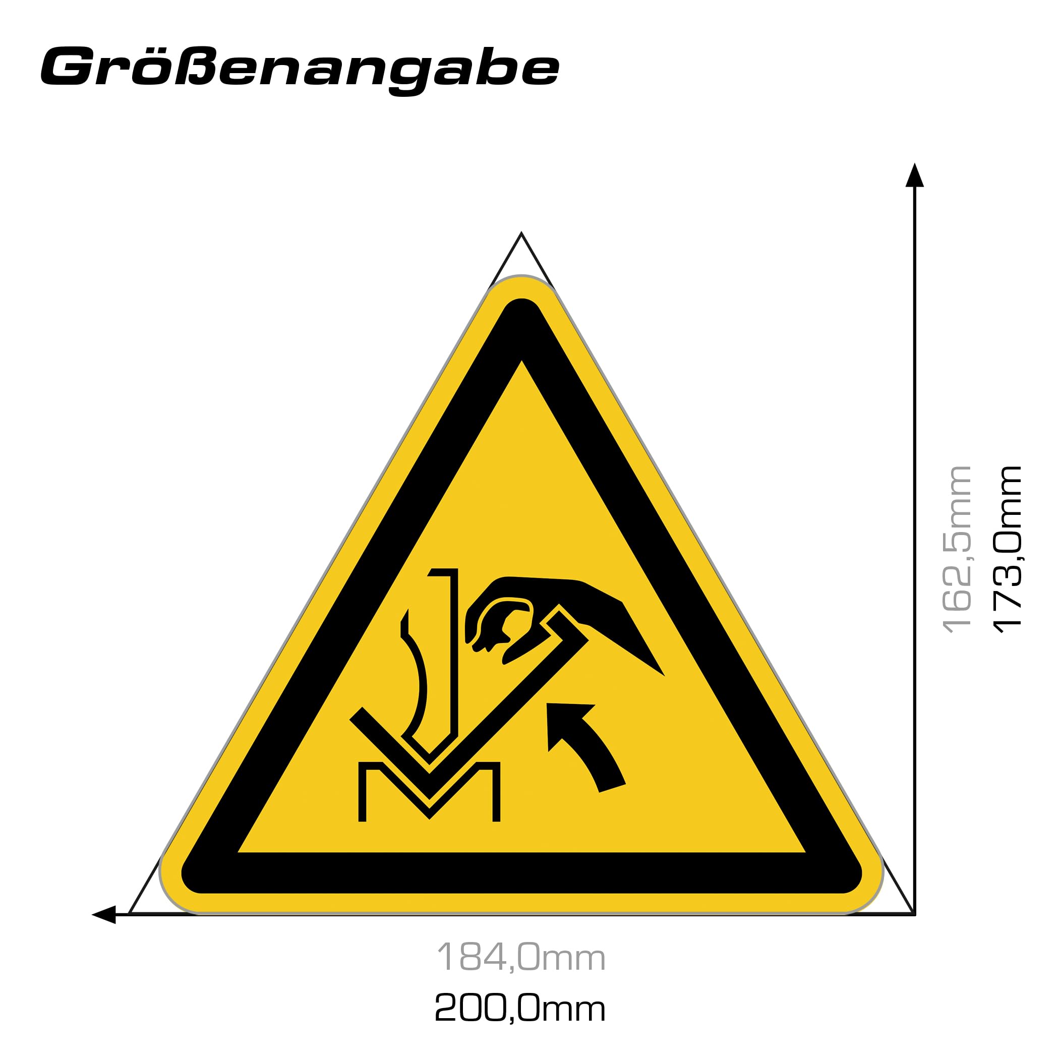 Señal de advertencia peligro de aplastamiento manual entre prensa, pieza de trabajo según DIN EN ISO 7010 ASR A1.3 W030 – Adhesivo de seguridad para industria, taller, producción LTI033 (100