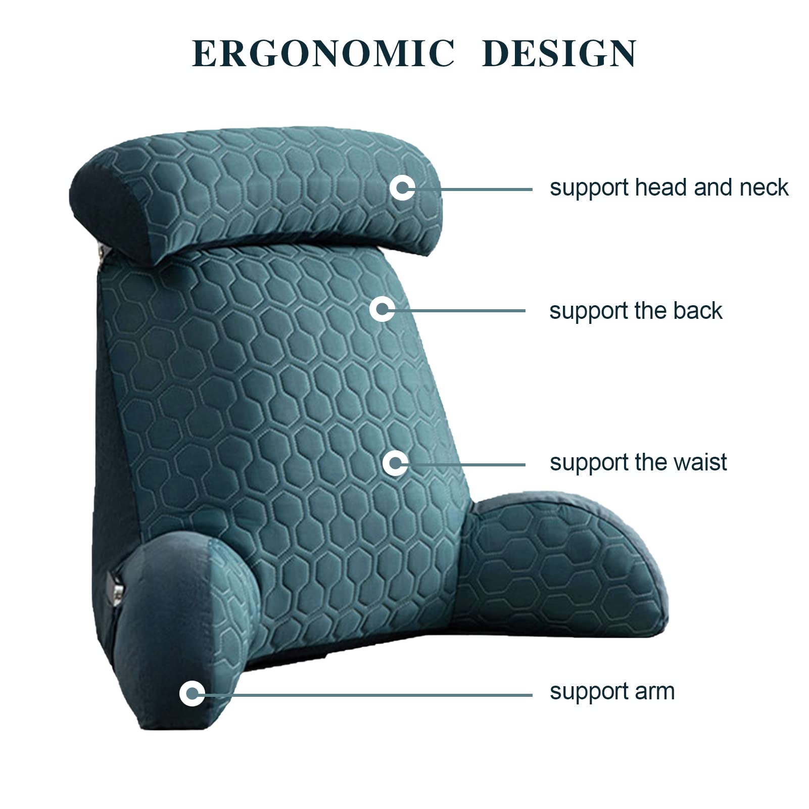 Grande cuscino da lettura con supporto lombare per letto, comodo cuscino per schienale e bracciolo, leggero e resistente, 75 x 58 cm (con poggiatesta)