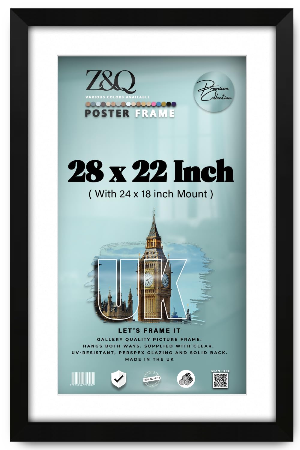 Z&Q Matt Black - Premium Mdf Wood Finish 28 X 22 Inch Poster Frame With 60.96 X 45.72 Cm White Mount Ideal For Portraits, Art & Wall Décor (71.12 X 55.88 Cm) Frame [ ]