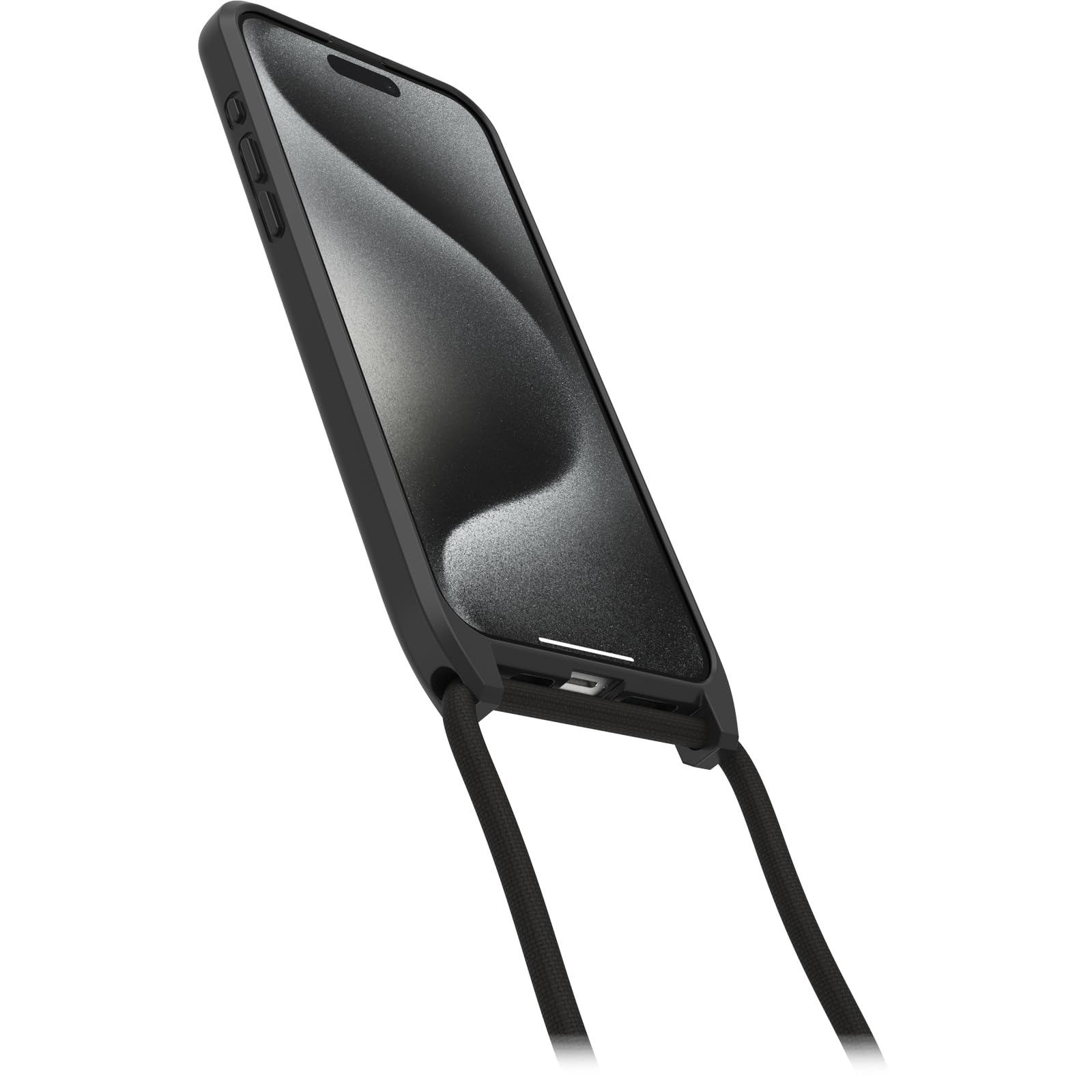 OtterBox Cover React Necklace con MagSafe per iPhone 15 Pro Max, Ultra sottile, resistente a shock con cordino a collana, adattabile e intercambiabile, testata a norme MIL STD 810G, Nero