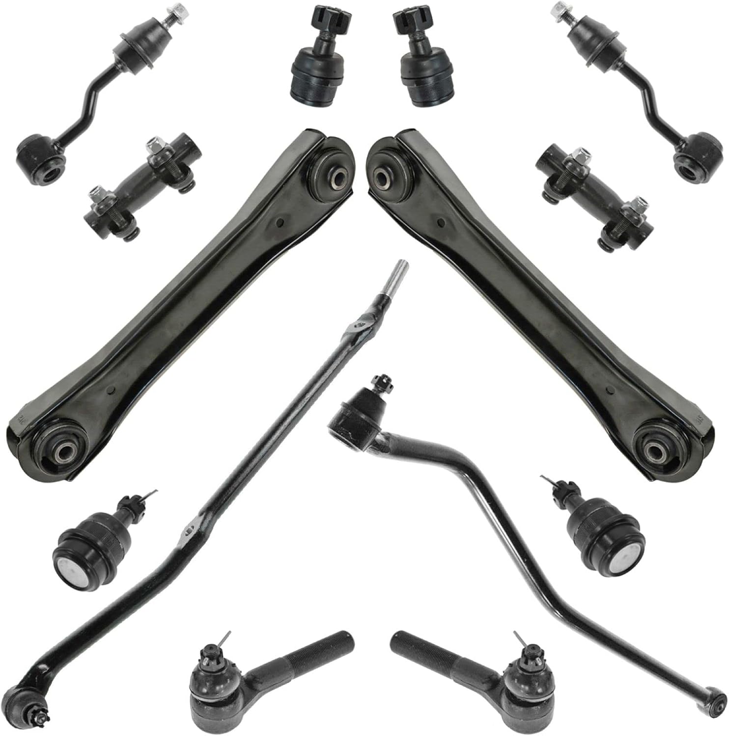 TRQ Front Steering & Suspension Kit Ball Joint Control Arm Sway Bar Stabilizer Link Tie Rod Tie Rod Adjusting Sleeve Track Bar Compatible with 1996-1998 Jeep Grand Cherokee