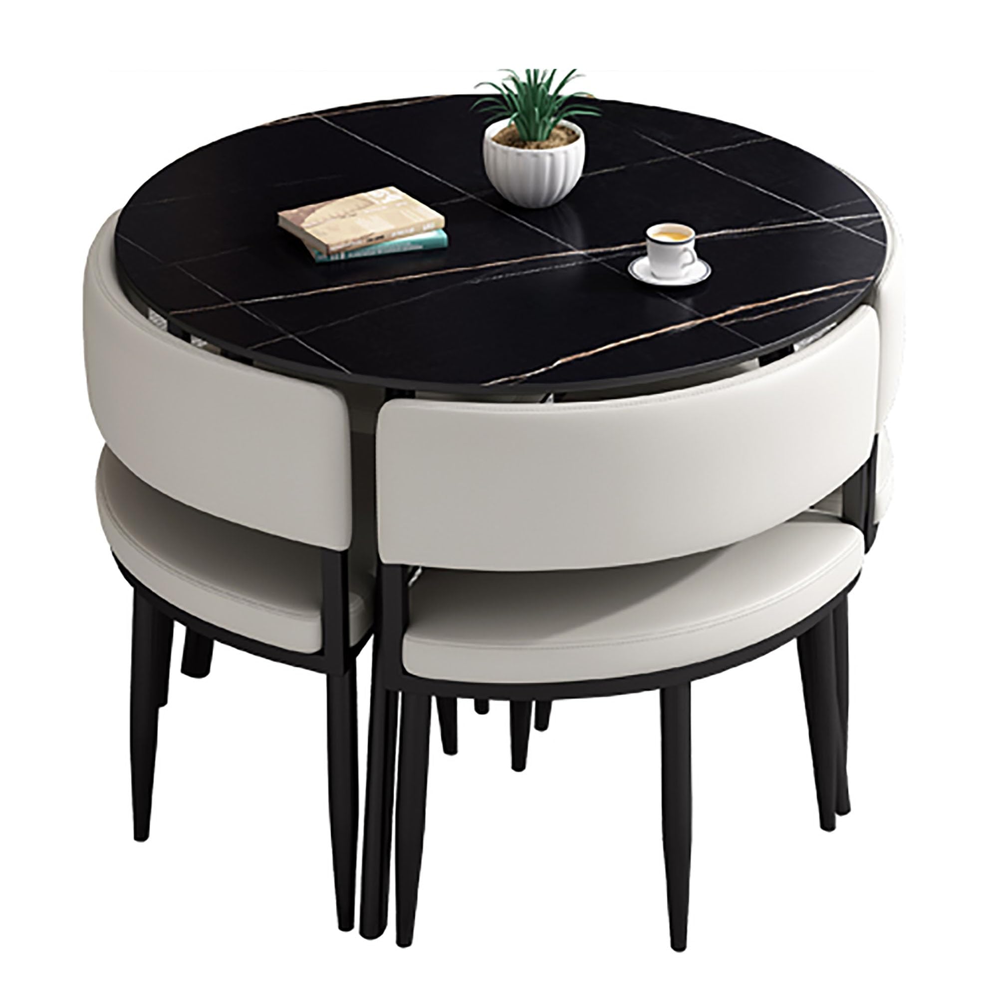 WOTZOV Contemporary 5 Piece Dining Set With Square/Round Table And 4 Chairs Ideal For Small Spaces,Round e 80cm/31.5in