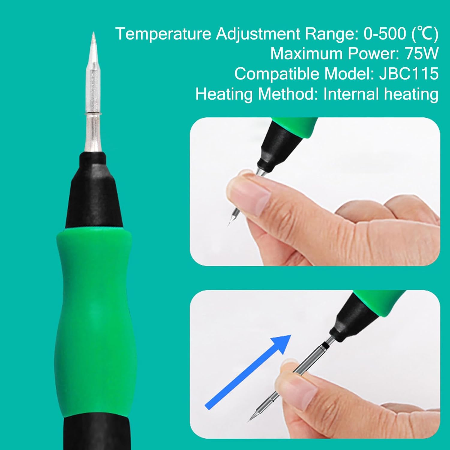 C115 Soldering Iron Tip Replacement, Solder Head C115 Solder Head Welding Heating Soldering Iron Head Replacement for JBC 115 Soldering Station(C115 I Pointed) | Pointed Tip, 2-Second Heat Up To 350°C, Dual Channel Simultaneous Work, Tarnish-Resistant Copper Tip