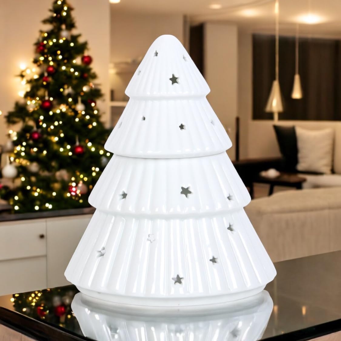 Christmas Holiday Theme Wax Tree Melter Essential Oil Warmer Beautiful Home Decor Gift Idea Tea Light Included Kitchen Decoration White