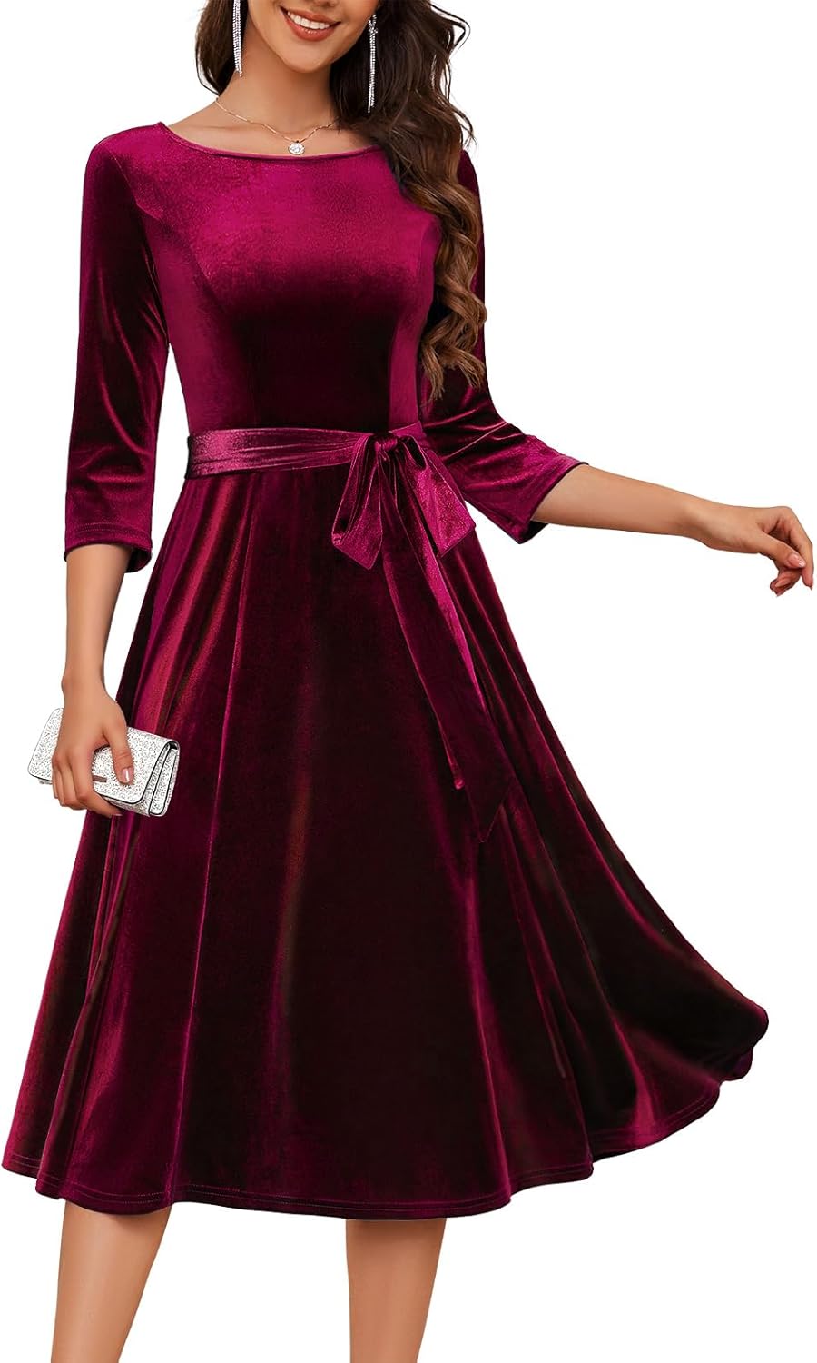 DRESSTELLS Velvet Cocktail Dress for Women, 2025 Winter Christmas Holiday Dress, 3/4 Long Sleeves Party Formal Gala