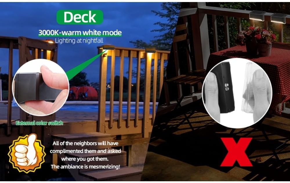 Outdoor Solar Step Lights, Garden Fence Lights, Colorful Wall Lights, Warm Light, 6-Pack, Auto On at Nightfall (Seven Color)