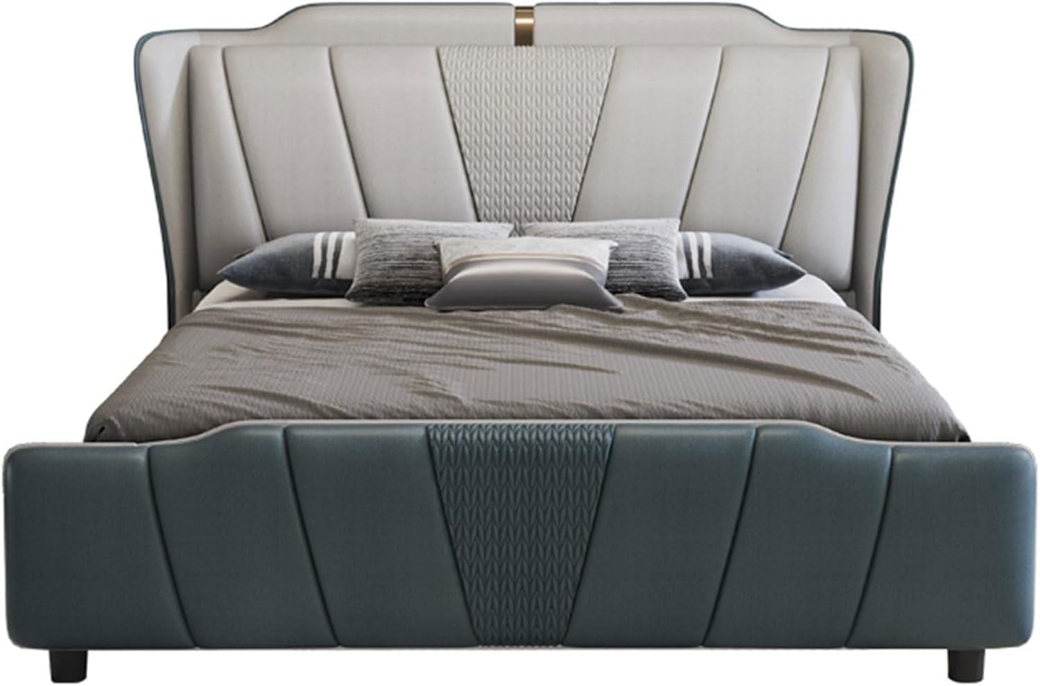 Modern Light Luxury Queen Size Platform Bed Ergonomic Upholstered Headboard Wooden Slats Support Noise-Free