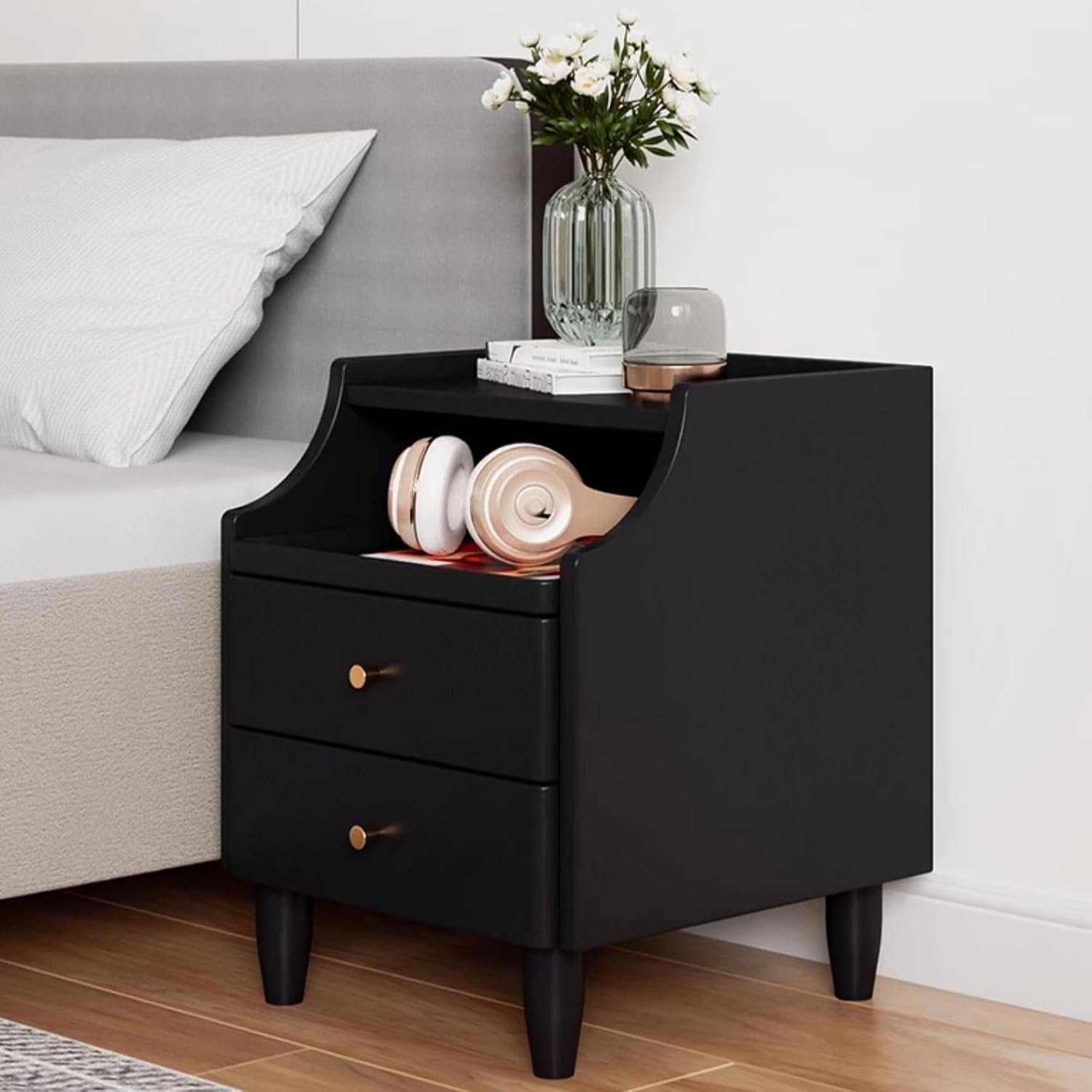 AIZYR Narrow Nightstand Solid Wood Bedside Tables, Small Accent Table with 2 Drawers Sofa Side Table End Table for Bedroom, Living Room, Small Spaces,White,11.8inch