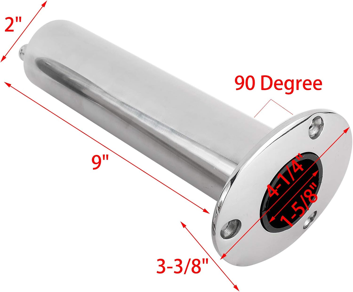 YaeMarine 2-Pack Heavy Duty Stainless Steel 316 Deluxe Rod Holders with Drain, Flush Mount Fishing Rod Pole Holders, 30 Degree /15 Degree/90 Degree