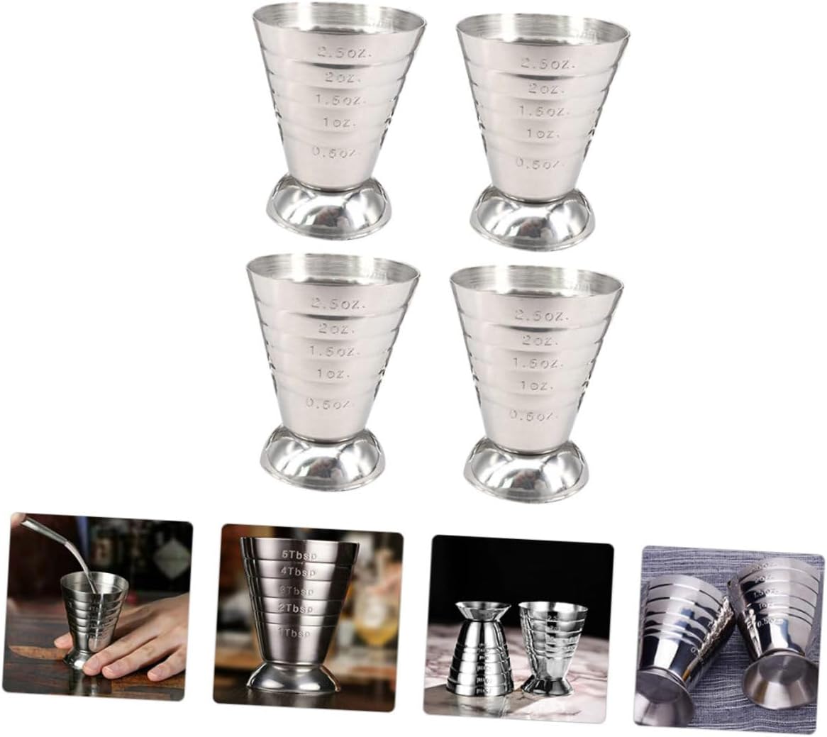Mikinona 4pcs Stainless Steel Measuring Cups Style Bar Jigger Cup Accurate Measure for Bartending Easy Read Graduated Scale Material